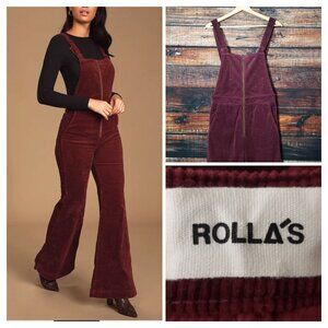 Rollas Eastcoast Flare Corduroy Overalls Size 25 Aussie 7 Bordeaux Wine Jumpsuit